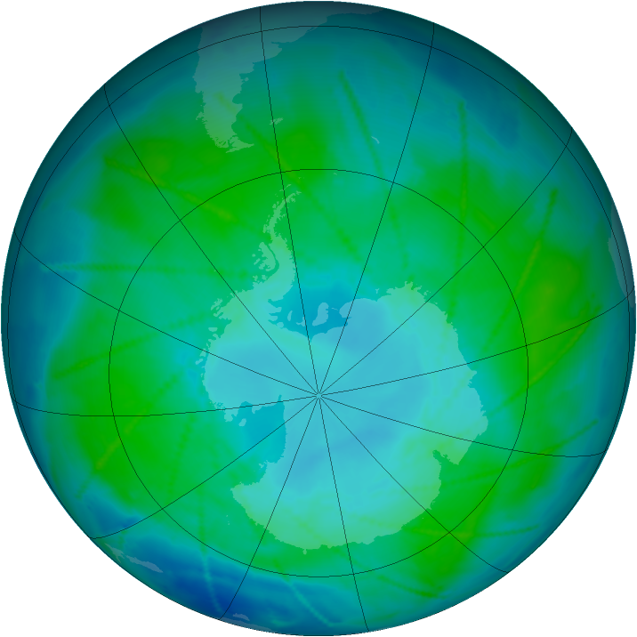 Antarctic ozone map for 14 January 2011